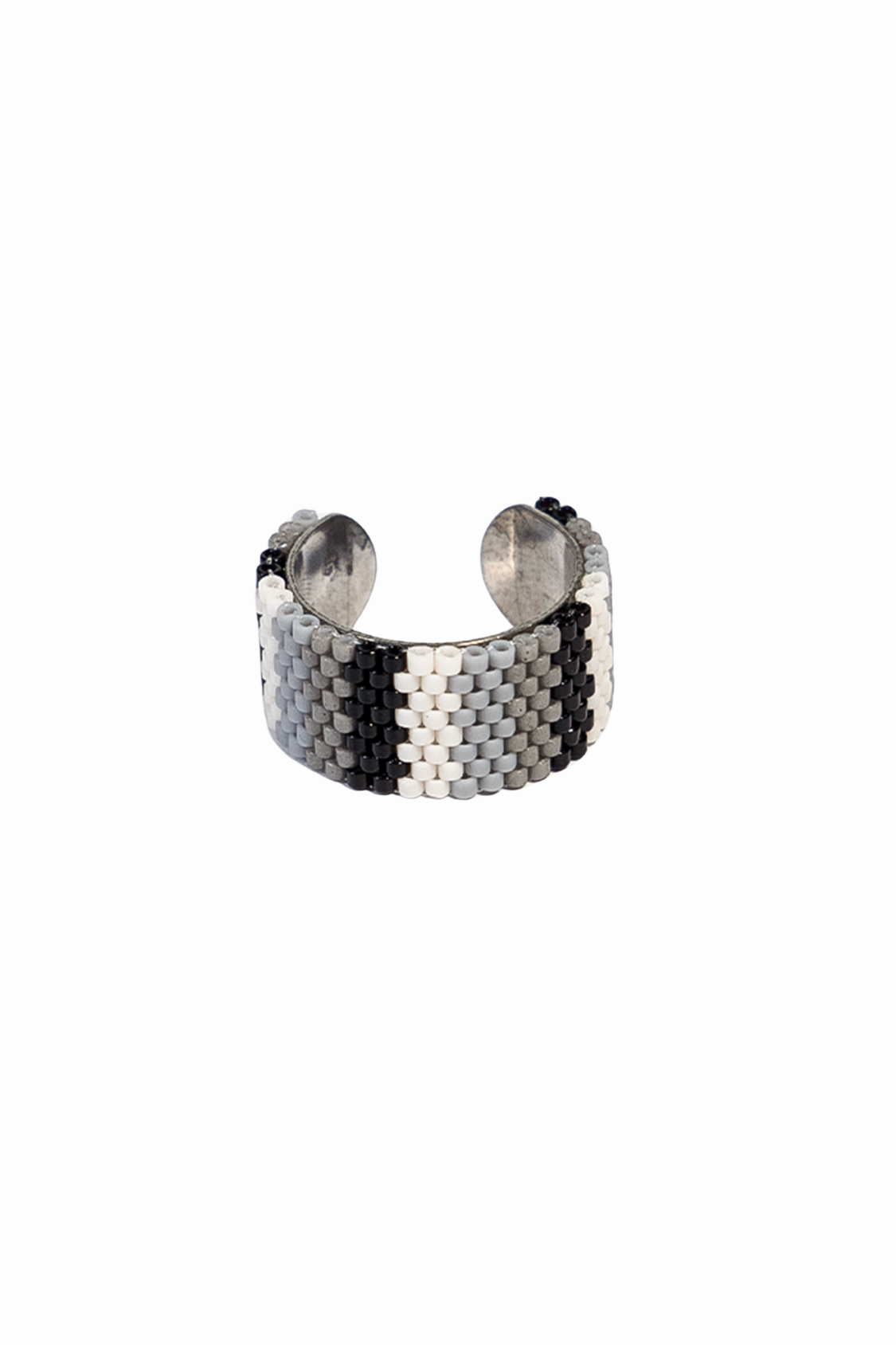 Monochrome Geometric Beaded Adjustable Ring