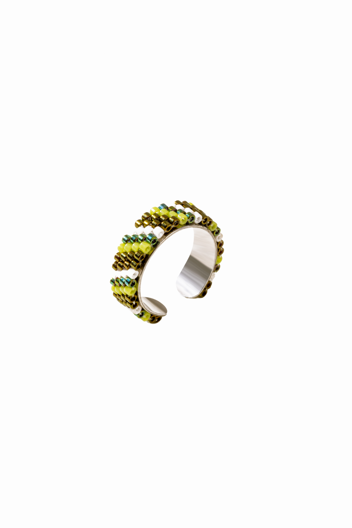 Soulsara Green & Gold Geometric Beaded Adjustable Ring