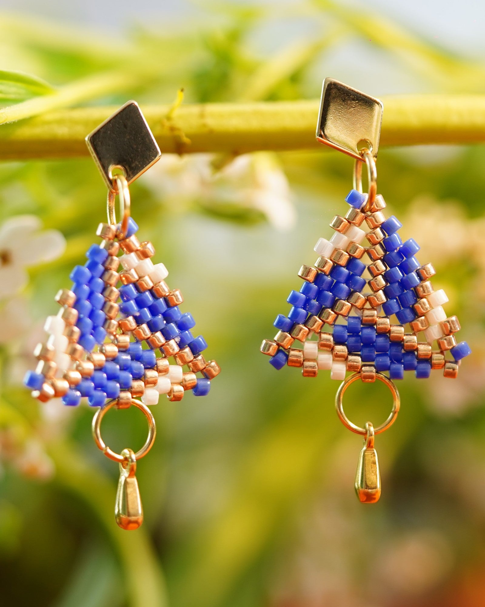 PAPILLON store Handwoven Delica Japanese Seed Bead Dangly Earrings