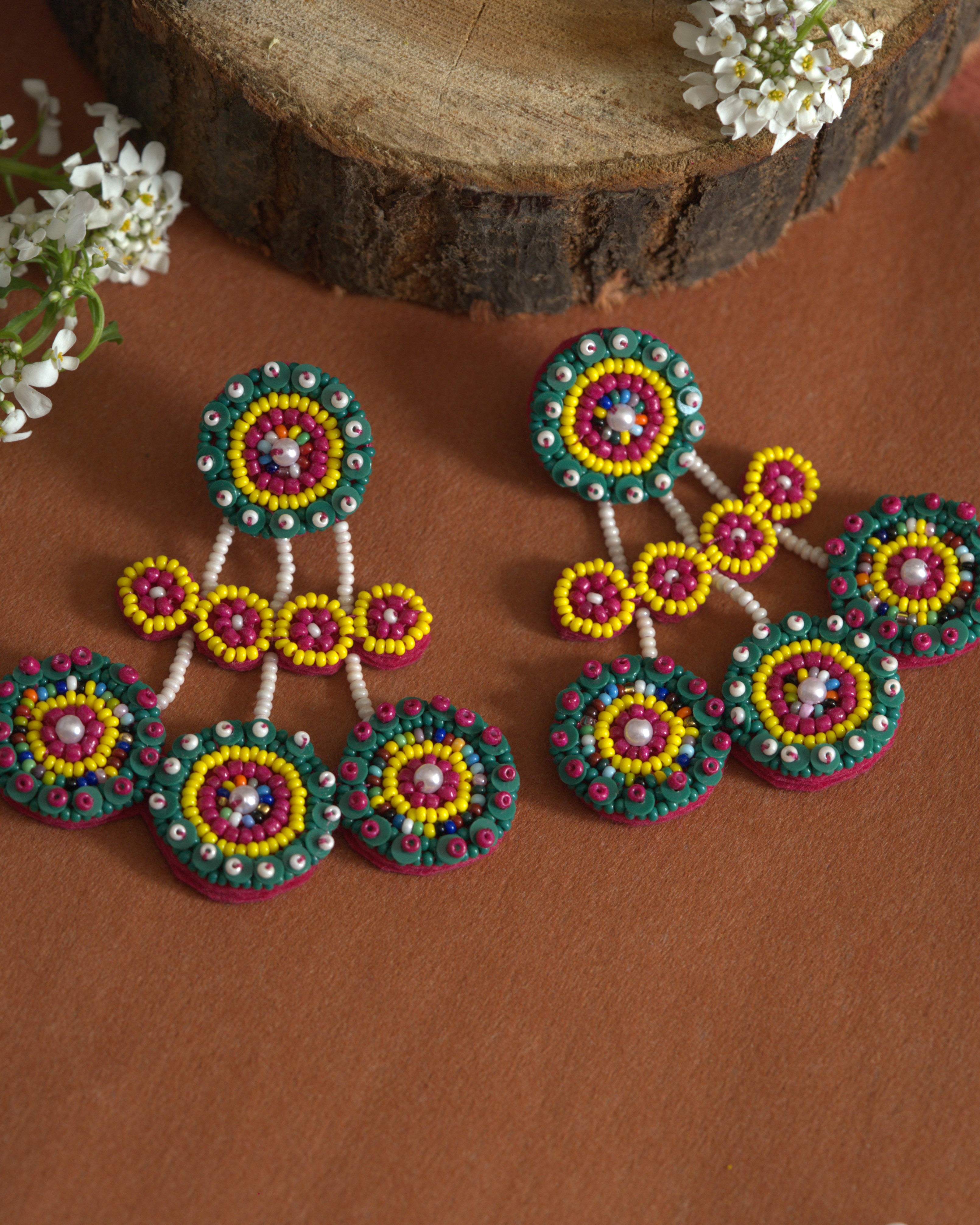 Handmade traditional Indian beaded earrings with intricate design, crafted from quality beads, perfect for ethnic wear and cultural occasions